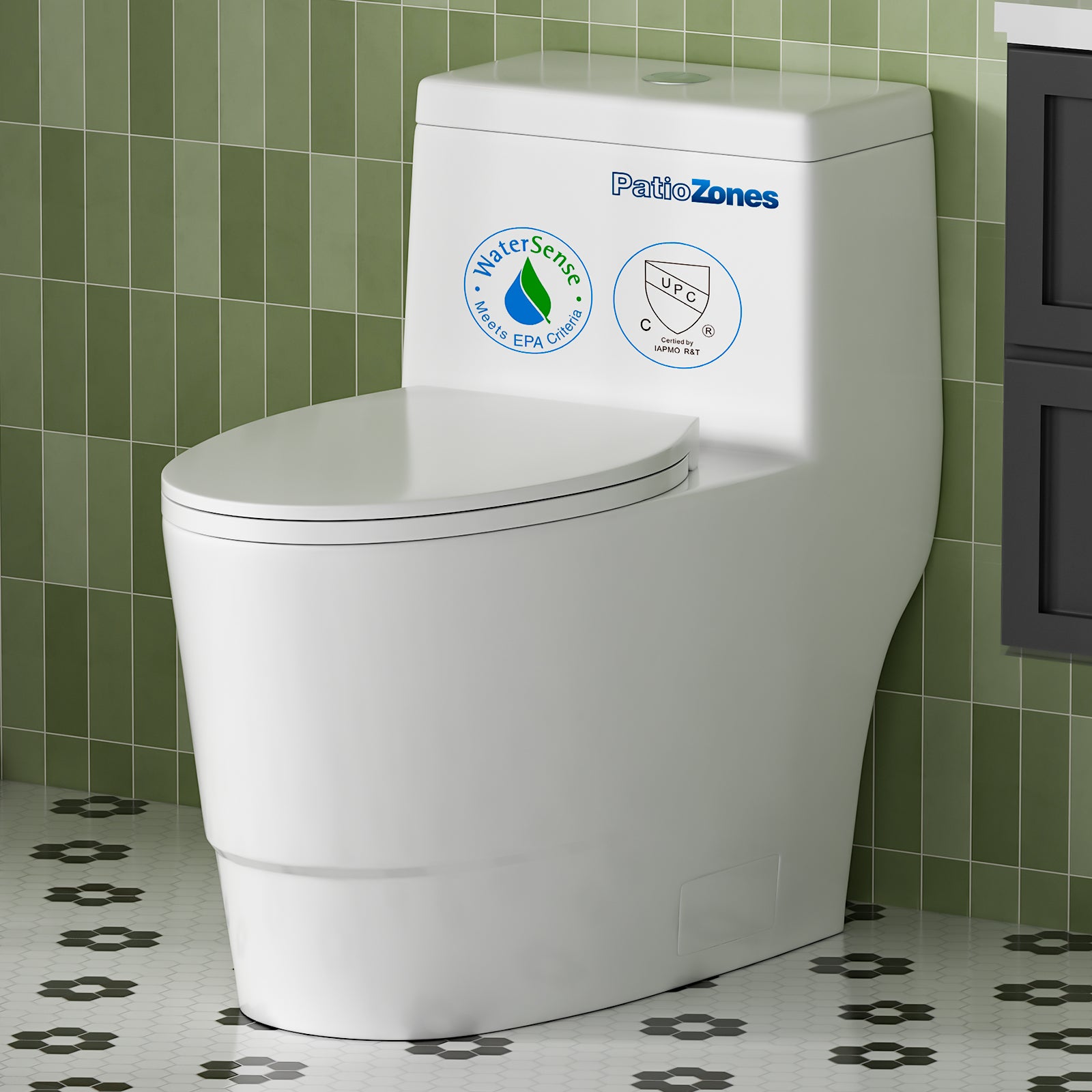 Compact Elongated 17" ADA Height One Piece Toilet with Soft-Closing Seat